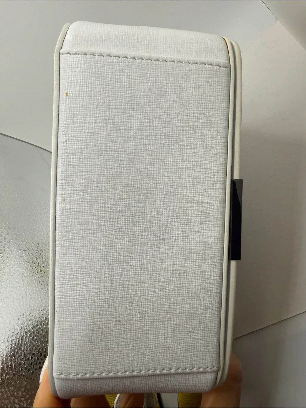 Off-White Inspired White & Black Diagonal Stripe Crossbody Bag with Yellow Strap